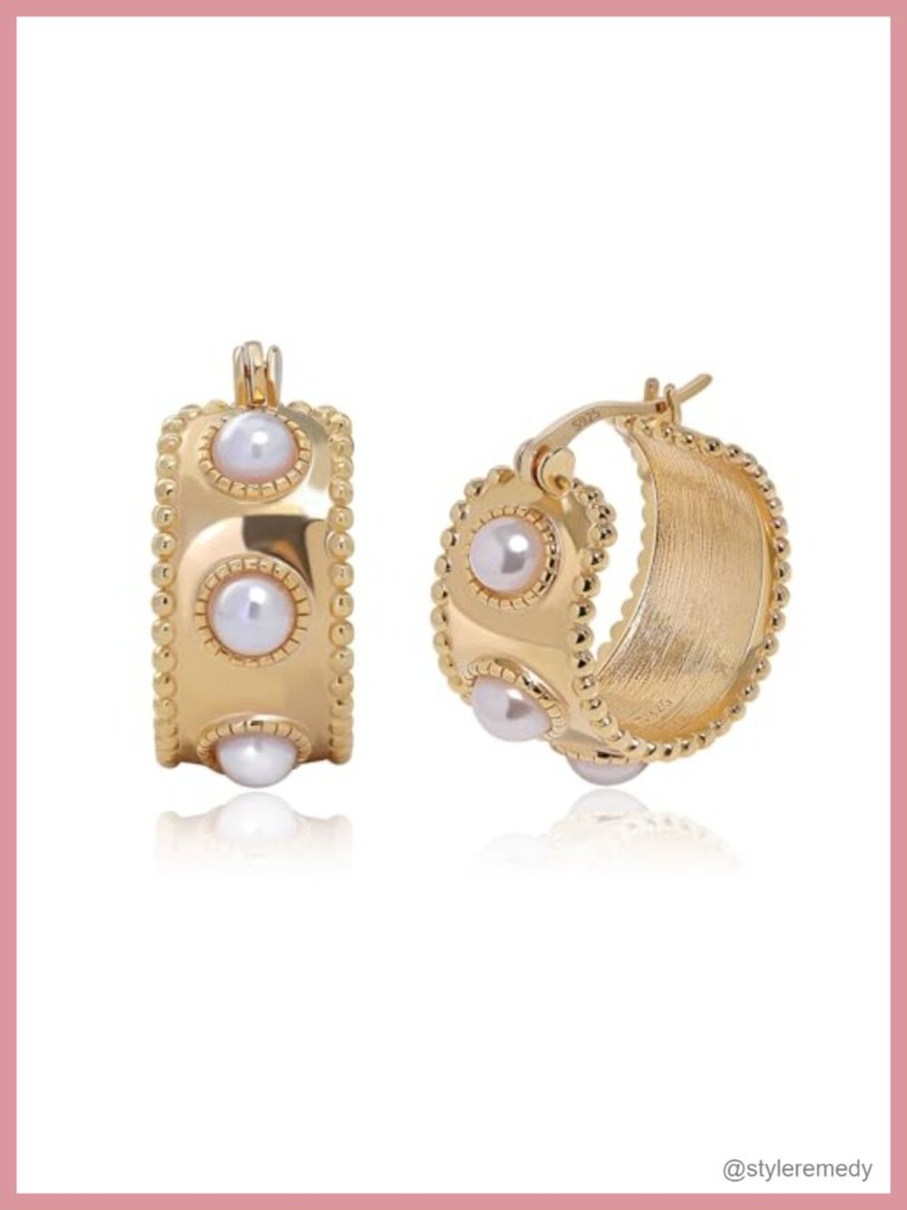 Chunky Pearl Huggie Hoop Earrings 925 Sterling Silver Wedding Hoops
